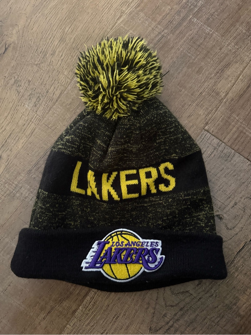LAKERS Black & Yellow Pom Knit Beanie